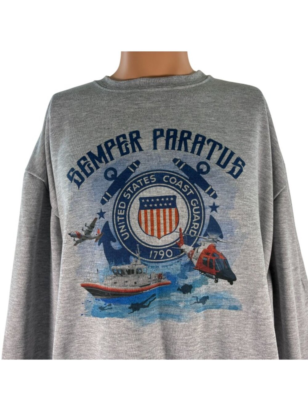 US Coast Guard Crewneck Sweatshirt Mens Size 2XL United States Military Gray
